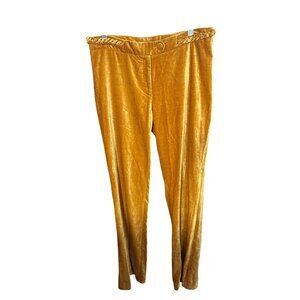 Vintage H&M Womens Velvet Pants Size 10 Mustard Yellow High Waist Braided Detail